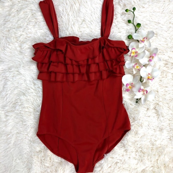 H&M Other - H&M Burnt Orange One piece Ruffled Swimsuit Sz 10